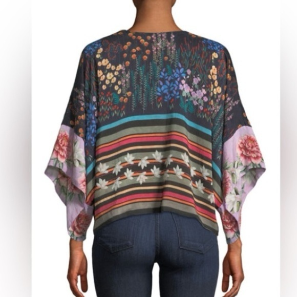 Johnny Was Angie Shrug Striped Floral Print V Neckline Button Down Blouse Small - Picture 10 of 10